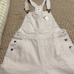 Arie pink and white striped overhalls